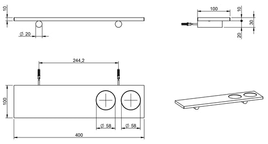 Rubinetterie Treemme 3M TAG# Filo IT 2Z16 CC ZZ ZZ Mensola Per Bagno Installazione A Parete Porta Sapone Portaoggetti Lunghezza 40 cm Profondità 10 cm Supporto Materiale Ottone Finitura Cromata Con Piano In Pom C Bianco