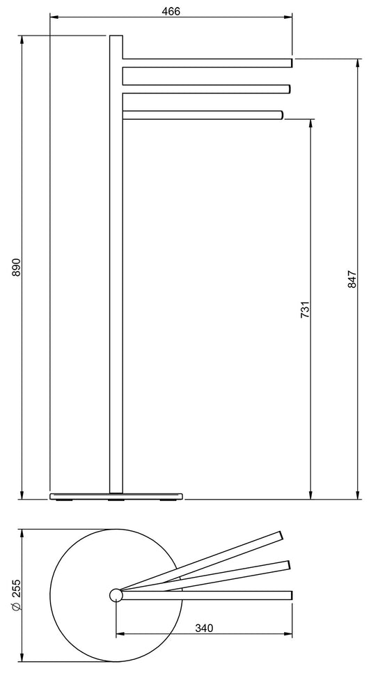 Rubinetterie Treemme 3M TAG# Filo IT 2Z17 CC ZZ ZZ Piantana Semplice a Terra Per Bagno Portasalviette Portasciugamani Aste Girevoli Installazione a Pavimento Lunghezza 340 mm Altezza 890 mm Materiale Ottone Finitura Cromata