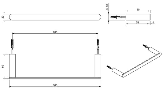 Rubinetterie Treemme 3M TAG# Tonda IT 2Z24 CC ZZ ZZ Portasalviette Per Bagno Installazione A Parete Lunghezza 300 mm Profondità 80 mm Diametro Ø20 mm Materiale Ottone Finitura Cromata