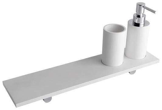 Rubinetterie Treemme 3M TAG# Filo IT 2Z73 CC ZZ ZZ Portadosatore Portadispenser Sapone Portabicchiere Portaoggetti Per Bagno Installazione A Parete Larghezza 400 mm Profondità 100 mm Ottone Cromato Con Bicchiere Dosatore e Piano In Pom C Bianco