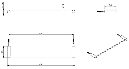 Rubinetterie Treemme 3M TAG# Filo IT 3Z06 CC ZZ ZZ Portasalviette Per Bagno Installazione A Parete Forma Tonda Design Minimale Lunghezza 450 mm Profondità 76 mm Materiale Ottone Finitura Cromata