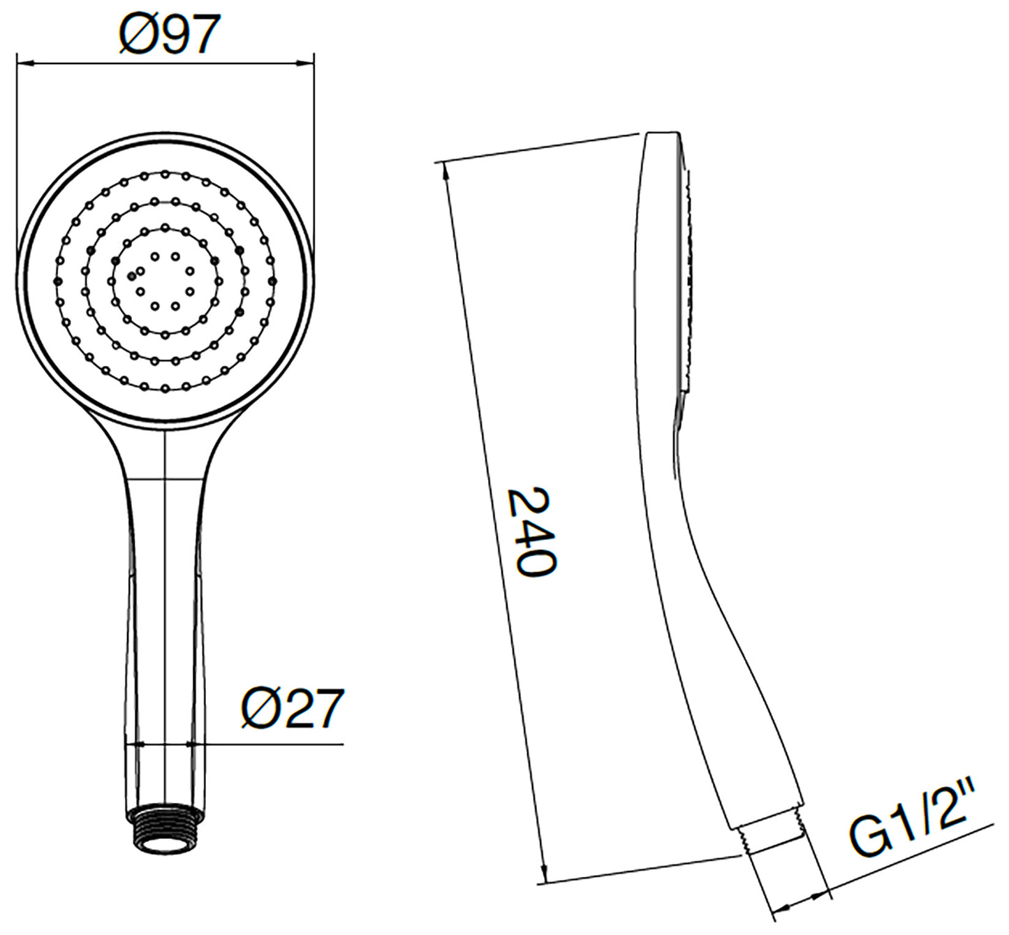 Rubinetterie Treemme 3M Contract Termo S + Showers IT RTDO 155 CC Doccetta a Mano Monogetto Anticalcare Forma Tonda Diametro Ø 97 mm Altezza 240 mm Materiale ABS Finitura Cromata Uscita Acqua Pioggia Portata 8 Litri Al Minuto