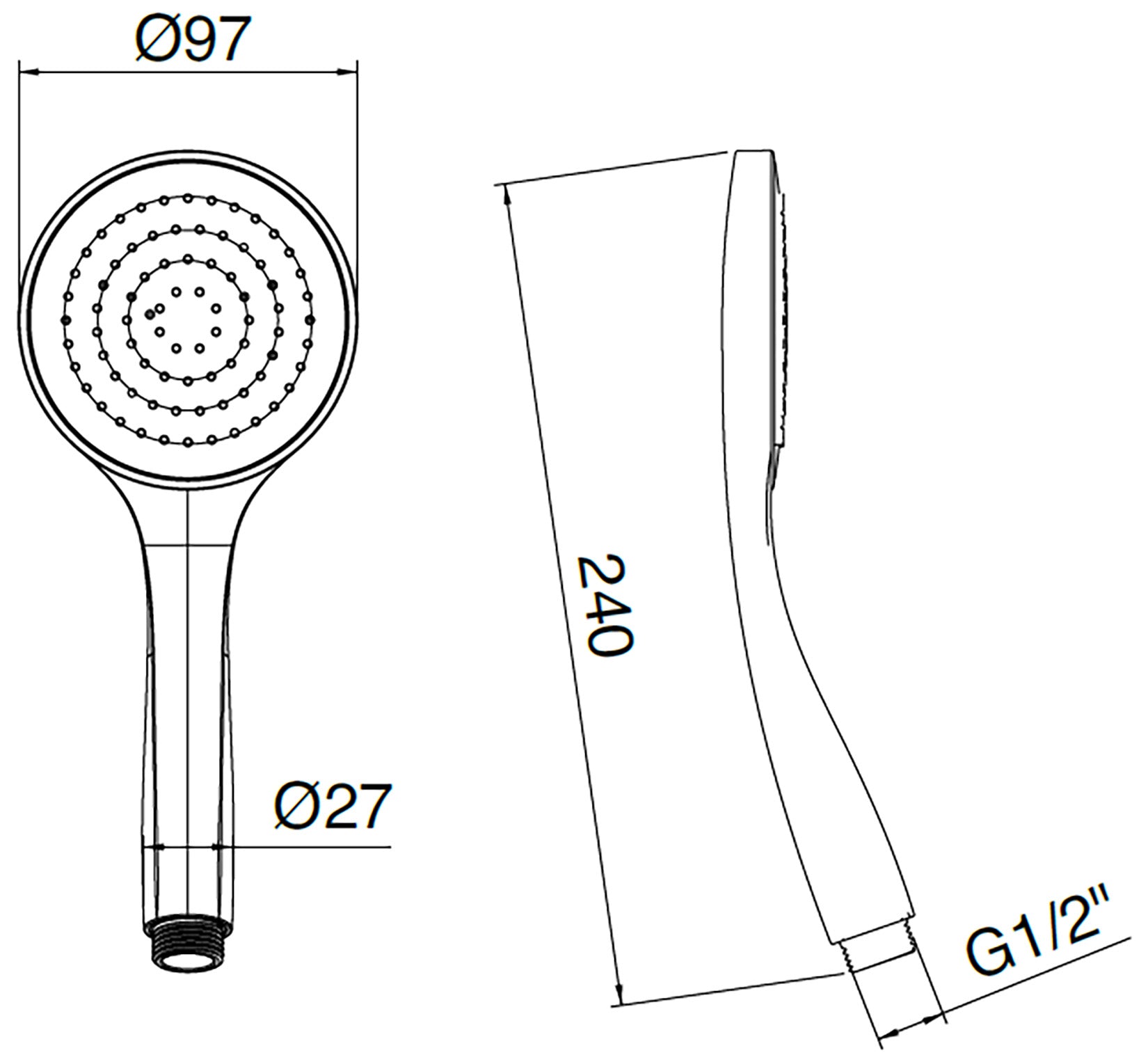 Rubinetterie Treemme 3M Contract Termo S + Showers IT RTDO 155 CC Doccetta a Mano Monogetto Anticalcare Forma Tonda Diametro Ø 97 mm Altezza 240 mm Materiale ABS Finitura Cromata Uscita Acqua Pioggia Portata 8 Litri Al Minuto