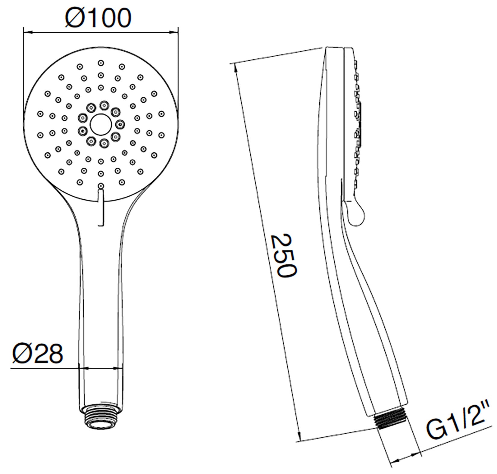 Rubinetterie Treemme 3M Contract Termo S + Showers IT RTDO 168 CC Doccetta Mano 3 Funzioni Getti Anticalcare Forma Tonda Diametro Ø 100 mm Altezza 250 mm Materiale ABS Finitura Cromata Uscita Acqua Pioggia Portata 8 Litri Al Minuto