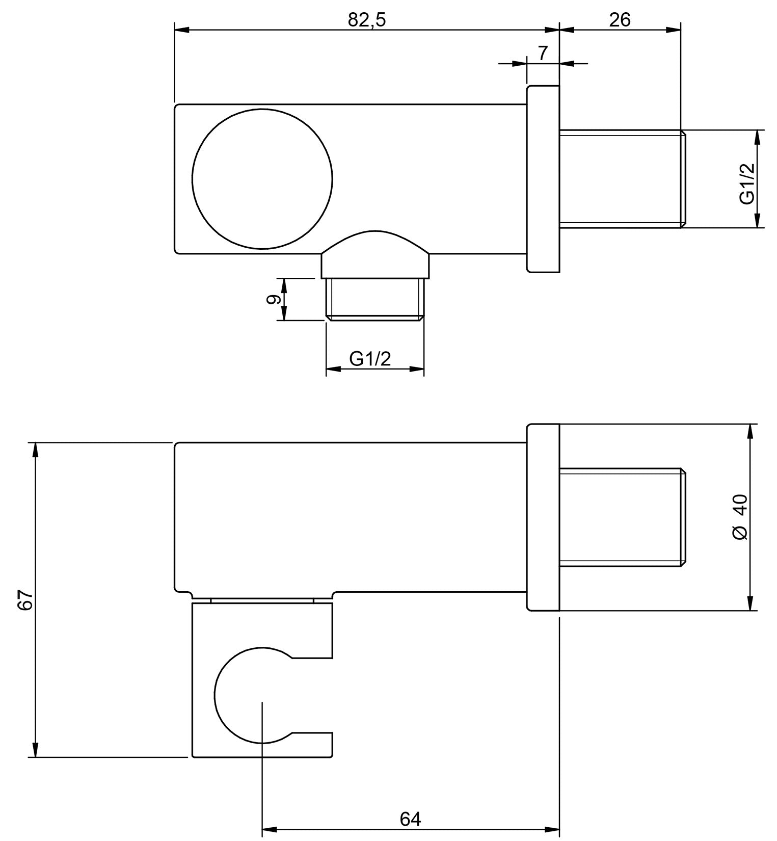 Rubinetterie Treemme 3M Contract Termo S + Showers IT RTGA 132 CC Presa Acqua Con Gancio Snodato Attacco Supporto a Muro Per Doccetta a Mano Forma Tonda Materiale Metallo Finitura Cromata