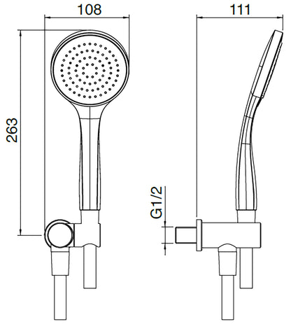 Rubinetterie Treemme 3M Contract Termo S + Showers RWIT 6534 CC 01 Duplex Kit Gancio Presa Acqua Metallo a Parete Flessibile PVC e Doccetta In Abs Forma Tonda Finitura Cromata Portata 8 Litri Al Minuto