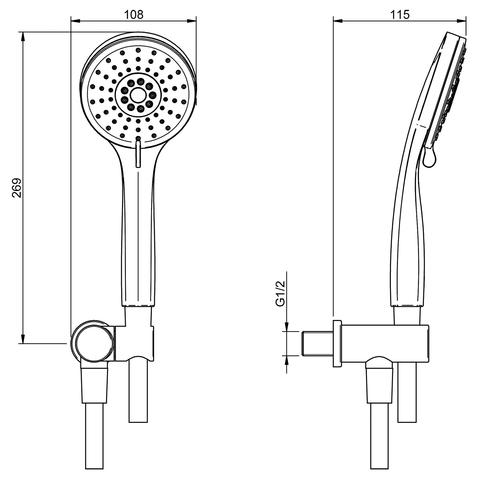 Rubinetterie Treemme 3M Contract Termo S + Showers RWIT 6534 CC 02 Duplex Kit Gancio Presa Acqua Metallo a Parete Flessibile PVC e Doccetta In Abs Forma Tonda 3 Funzioni Getto Finitura Cromata Portata 8 Litri Al Minuto