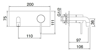 Rubinetterie Treemme 3M UP+ RWIT 6BA5 CC BC + RWIT 51A5 ZZ 01 Miscelatore Monocomando Lavabo Incasso 97 Installazione Parete 1 Leva a Destra 2 Fori Meccanico Moderno Con Piastra Orizzontale Lunghezza 106 mm Ottone Cromata Parte Interna Esterna Incluse