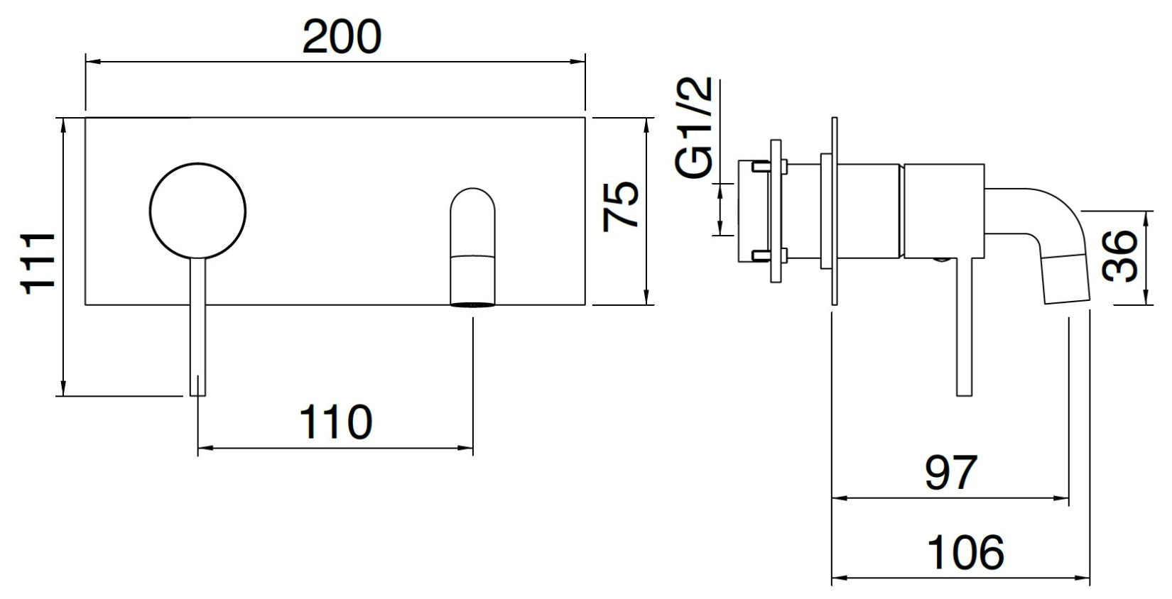 Rubinetterie Treemme 3M UP+ RWIT 6BA7 CC BC + RWIT 51A5 ZZ 01 Miscelatore Monocomando Lavabo Incasso 97 Installazione Parete 1 Leva a Sinistra 2 Fori Meccanico Moderno Con Piastra Orizzontale Lunghezza 106 mm Ottone Cromata Parte Interna Esterna Incluse
