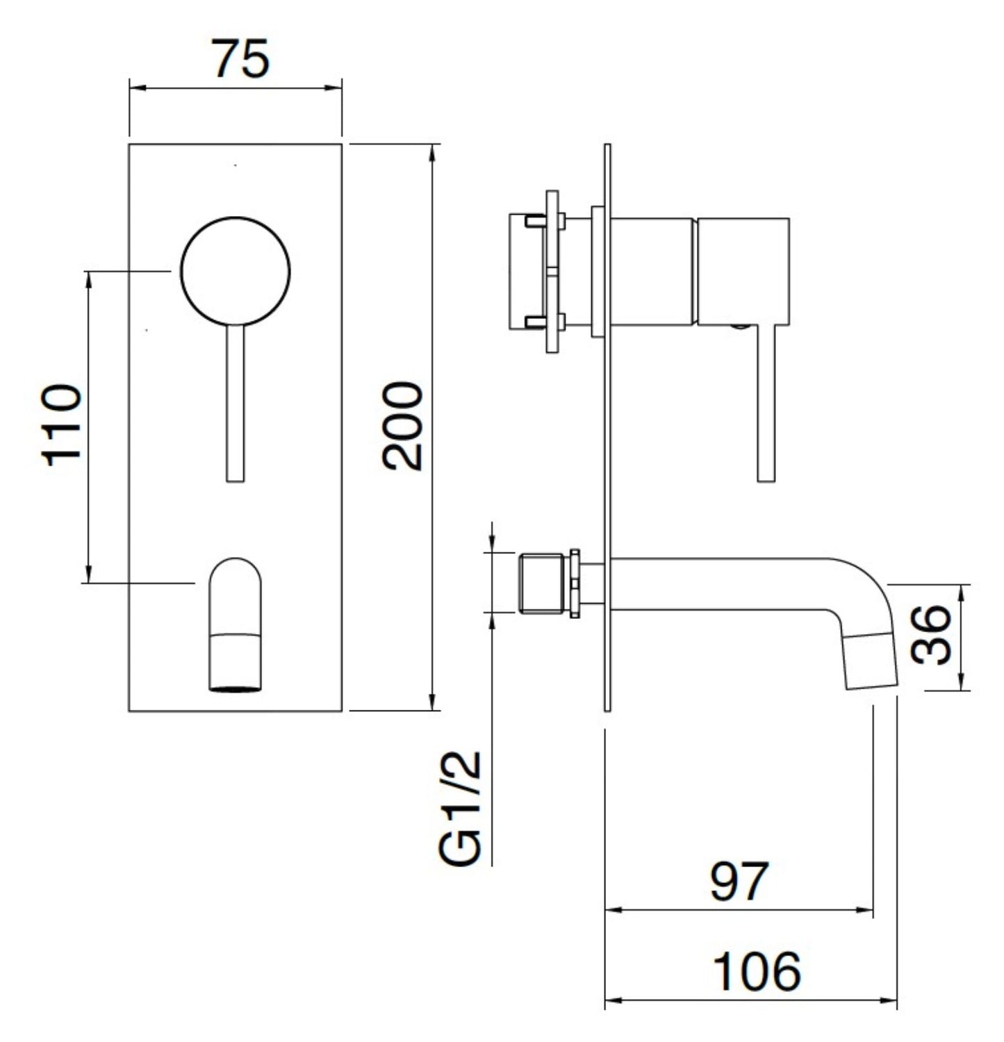 Rubinetterie Treemme 3M UP+ RWIT 6BB2 CC BC + RWIT 51A5 ZZ 01 Miscelatore Monocomando Lavabo Incasso 97 Installazione Parete 1 Leva 2 Fori Meccanico Moderno Con Piastra Posizione Verticale Lunghezza 106 mm Ottone Cromata Parte Interna Esterna Incluse