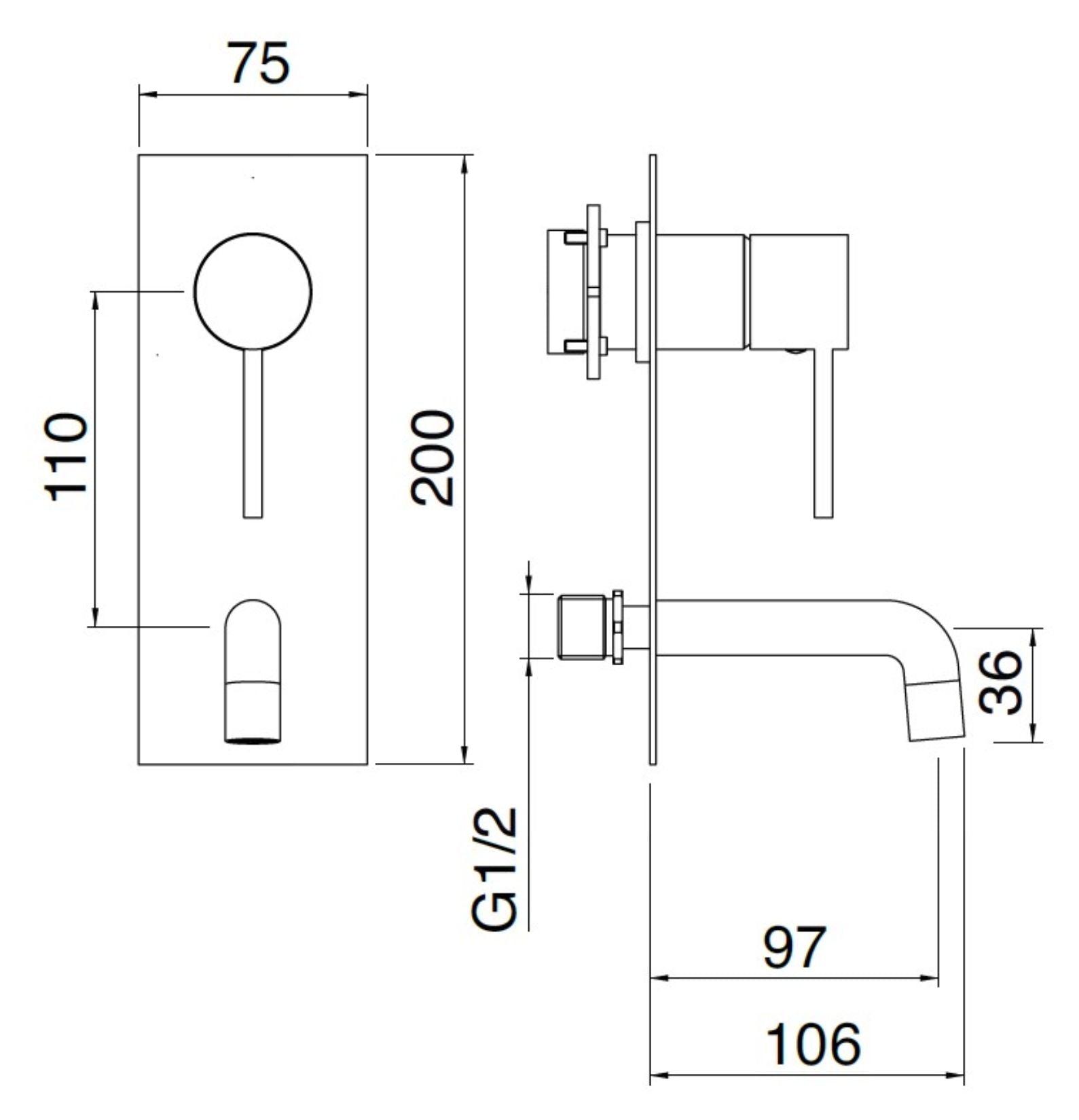 Rubinetterie Treemme 3M UP+ RWIT 6BB2 CC BC + RWIT 51A5 ZZ 01 Miscelatore Monocomando Lavabo Incasso 97 Installazione Parete 1 Leva 2 Fori Meccanico Moderno Con Piastra Posizione Verticale Lunghezza 106 mm Ottone Cromata Parte Interna Esterna Incluse