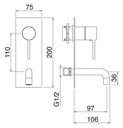 Rubinetterie Treemme 3M UP+ RWIT 6BB2 CC BC + RWIT 51A5 ZZ 01 Miscelatore Monocomando Lavabo Incasso 97 Installazione Parete 1 Leva 2 Fori Meccanico Moderno Con Piastra Posizione Verticale Lunghezza 106 mm Ottone Cromata Parte Interna Esterna Incluse
