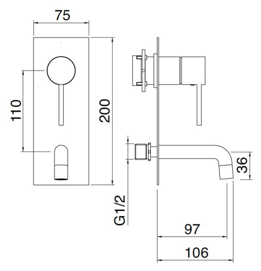 Rubinetterie Treemme 3M UP+ RWIT 6BB2 CC BC + RWIT 51A5 ZZ 01 Miscelatore Monocomando Lavabo Incasso 97 Installazione Parete 1 Leva 2 Fori Meccanico Moderno Con Piastra Posizione Verticale Lunghezza 106 mm Ottone Cromata Parte Interna Esterna Incluse