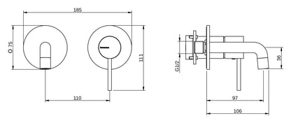 Rubinetterie Treemme 3M UP+ RWIT 6BC5 CC BC + RWIT 51A5 ZZ 01 Miscelatore Monocomando Lavabo Incasso 97 Installazione Parete 1 Leva a Destra 2 Fori Meccanico Moderno Posizione Orizzontale Lunghezza 106 mm Ottone Cromata Parte Interna Esterna Incluse