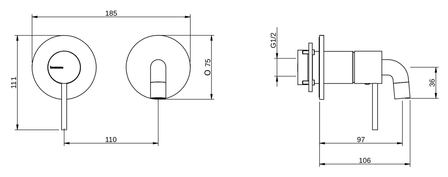 Rubinetterie Treemme 3M UP+ RWIT 6BC7 CC BC + RWIT 51A5 ZZ 01 Miscelatore Monocomando Lavabo Incasso 97 Installazione Parete 1 Leva a Sinistra 2 Fori Meccanico Moderno Posizione Orizzontale Lunghezza 106 mm Ottone Cromata Parte Interna Esterna Incluse