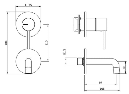 Rubinetterie Treemme 3M UP+ RWIT 6BD2 CC BC + RWIT 51A5 ZZ 01 Miscelatore Monocomando Lavabo Incasso 97 Installazione Parete 1 Leva 2 Fori Meccanico Moderno Posizione Verticale Lunghezza 106 mm Ottone Cromata Parte Interna Esterna Incluse