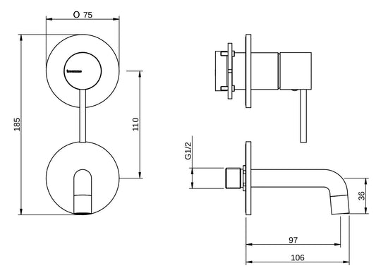 Rubinetterie Treemme 3M UP+ RWIT 6BD2 CC BC + RWIT 51A5 ZZ 01 Miscelatore Monocomando Lavabo Incasso 97 Installazione Parete 1 Leva 2 Fori Meccanico Moderno Posizione Verticale Lunghezza 106 mm Ottone Cromata Parte Interna Esterna Incluse