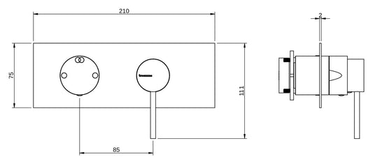 Rubinetterie Treemme 3M Up+ RWIT 6BE2 CC 01 + RWIT 22A2 ZZ 01 Miscelatore Monocomando Doccia Incasso Muro Con Deviatore 2 Uscite Meccanico Due Fori 1 Leva Con Piastra Orizzontale Staffa Per Cartongesso Ottone Cromata Parte Interna Esterna Incluse