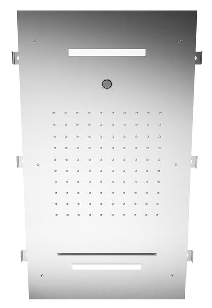 Rubinetterie Treemme 3M W-70S IT RTBR 587 CC Soffione Doccia ad Incasso a Soffitto Forma Rettangolare Misura 700x400 mm Uscita Acqua a Pioggia Cascata Getto Cromoterapia Stile Moderno Materiale Acciaio Inox Finitura Cromata