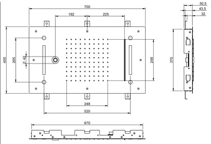 Rubinetterie Treemme 3M W-70S IT RTBR 588 CC Soffione Doccia ad Incasso a Soffitto Forma Rettangolare Misura 700x400 mm Uscita Acqua a Pioggia Cascata Nebulizzatori Getto Cromoterapia Stile Moderno Materiale Acciaio Inox Finitura Cromata