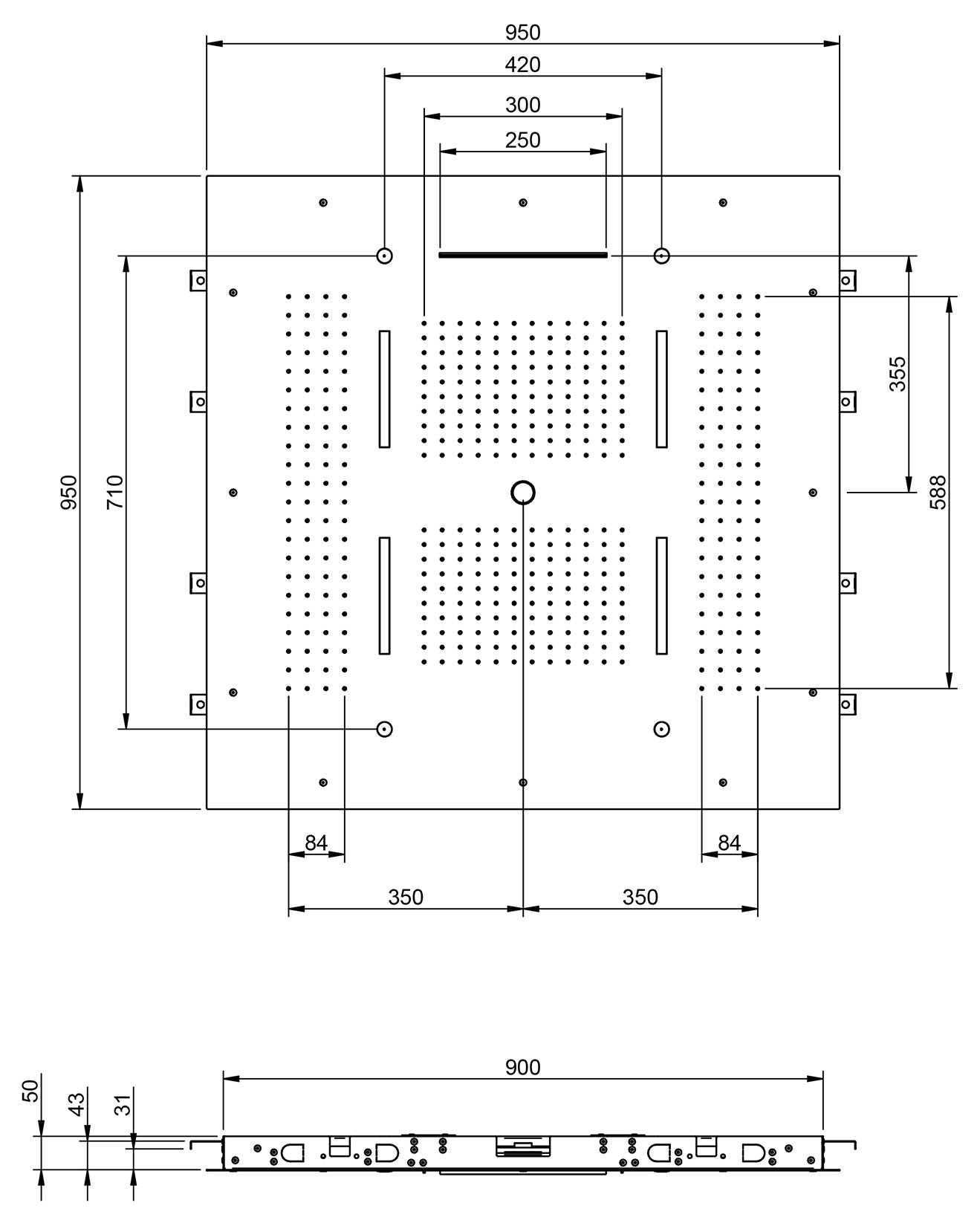 Rubinetterie Treemme 3M W-70S IT RTBR 589 CC Soffione Doccia ad Incasso a Soffitto Forma Quadrata Misura 950x950 mm Uscita Acqua a Pioggia Cascata Nebulizzatori Getto Cromoterapia Stile Moderno Materiale Acciaio Inox Finitura Cromata