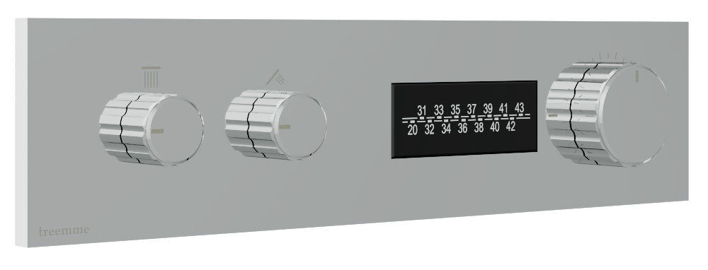 Rubinetterie Treemme 3M W-70S RWIT 7B86 CC 01 + RWIT 7B94 ZZ 30 Miscelatore Doccia Termostatico Incasso 2 Uscite Parete 3 Fori Display Elettronico Digitale Parte Interna Esterna Incluse Stile Moderno Con Piastra Materiale Ottone Finitura Cromata