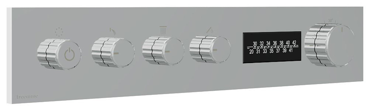 Rubinetterie Treemme 3M W-70S RWIT 7B94 CC LD + RWIT 7BF4 ZZ 30 Miscelatore Doccia Termostatico Incasso 3 Uscite Per LED Parete 5 Fori Manopole Display Elettronico Digitale Parte Interna Esterna Incluse Stile Moderno Con Piastra Ottone Cromata