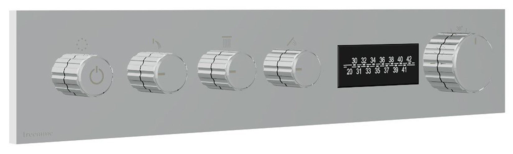 Rubinetterie Treemme 3M W-70S RWIT 7B94 CC LD + RWIT 7BF4 ZZ 30 Miscelatore Doccia Termostatico Incasso 3 Uscite Per LED Parete 5 Fori Manopole Display Elettronico Digitale Parte Interna Esterna Incluse Stile Moderno Con Piastra Ottone Cromata