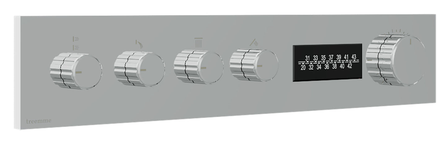 Rubinetterie Treemme 3M W-70S RWIT 7BF4 CC 01 + RWIT 7BF4 ZZ 30 Miscelatore Doccia Termostatico Incasso 4 Uscite Parete 5 Fori Display Elettronico Digitale Parte Interna Esterna Incluse Stile Moderno Con Piastra Materiale Ottone Finitura Cromata