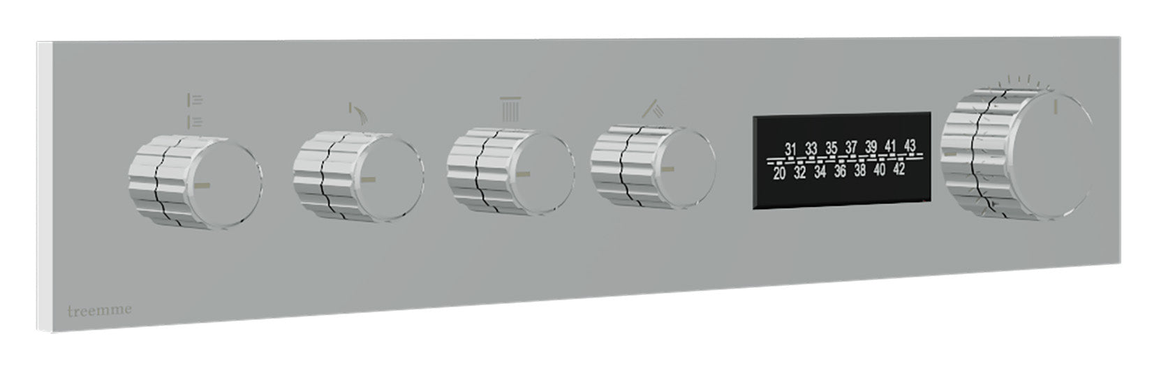 Rubinetterie Treemme 3M W-70S RWIT 7BF4 CC 01 + RWIT 7BF4 ZZ 30 Miscelatore Doccia Termostatico Incasso 4 Uscite Parete 5 Fori Display Elettronico Digitale Parte Interna Esterna Incluse Stile Moderno Con Piastra Materiale Ottone Finitura Cromata