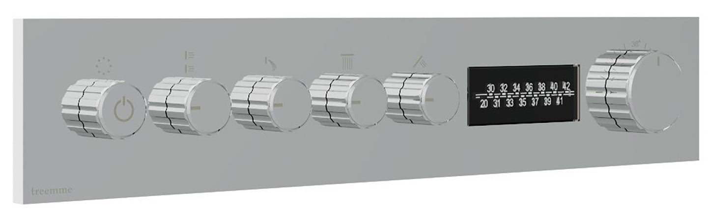 Rubinetterie Treemme 3M W-70S RWIT 7BF4 CC LD + RWIT 7BF4 ZZ 30 Miscelatore Doccia Termostatico Incasso 4 Uscite Per LED Parete 6 Fori Manopole Display Elettronico Digitale Parte Interna Esterna Incluse Stile Moderno Con Piastra Ottone Cromata