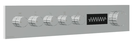 Rubinetterie Treemme 3M W-70S RWIT 7BF5 CC 01 + RWIT 7BF4 ZZ 30 Miscelatore Doccia Termostatico Incasso 5 Uscite Parete 6 Fori Display Elettronico Digitale Parte Interna Esterna Incluse Stile Moderno Con Piastra Materiale Ottone Finitura Cromata