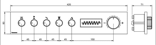 Rubinetterie Treemme 3M W-70S RWIT 7BF5 CC 01 + RWIT 7BF4 ZZ 30 Miscelatore Doccia Termostatico Incasso 5 Uscite Parete 6 Fori Display Elettronico Digitale Parte Interna Esterna Incluse Stile Moderno Con Piastra Materiale Ottone Finitura Cromata