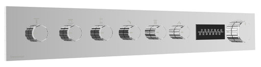 Rubinetterie Treemme 3M W-70S RWIT 7BF6 CC 01 + RWIT 7BF5 ZZ 30 Miscelatore Doccia Termostatico Incasso 6 Uscite Parete 7 Fori Display Elettronico Digitale Parte Interna Esterna Incluse Stile Moderno Con Piastra Materiale Ottone Finitura Cromata