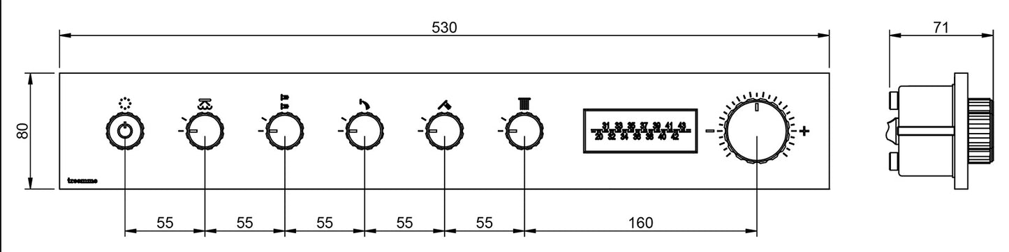 Rubinetterie Treemme 3M W-70S RWIT 7BF5 CC LD + RWIT 7BF5 ZZ 30 Miscelatore Doccia Termostatico Incasso 5 Uscite Per LED Parete 7 Fori Manopole Display Elettronico Digitale Parte Interna Esterna Incluse Stile Moderno Con Piastra Ottone Cromata