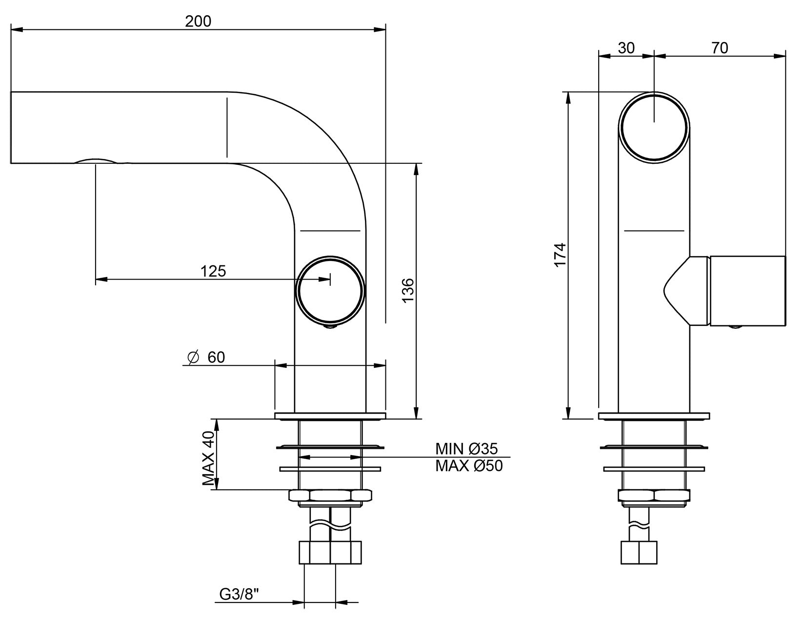 Rubinetterie Treemme 3M WaterTube IT 4A11 IS WT ZZ Miscelatore Monocomando Lavabo 136 Appoggio 1 Manopola Monoforo Miscelazione Meccanica Forma Tubo Tondo Stile Moderno Altezza 174 mm Lunghezza 200 mm Materiale Acciaio Finitura Inox Spazzolato Opaco