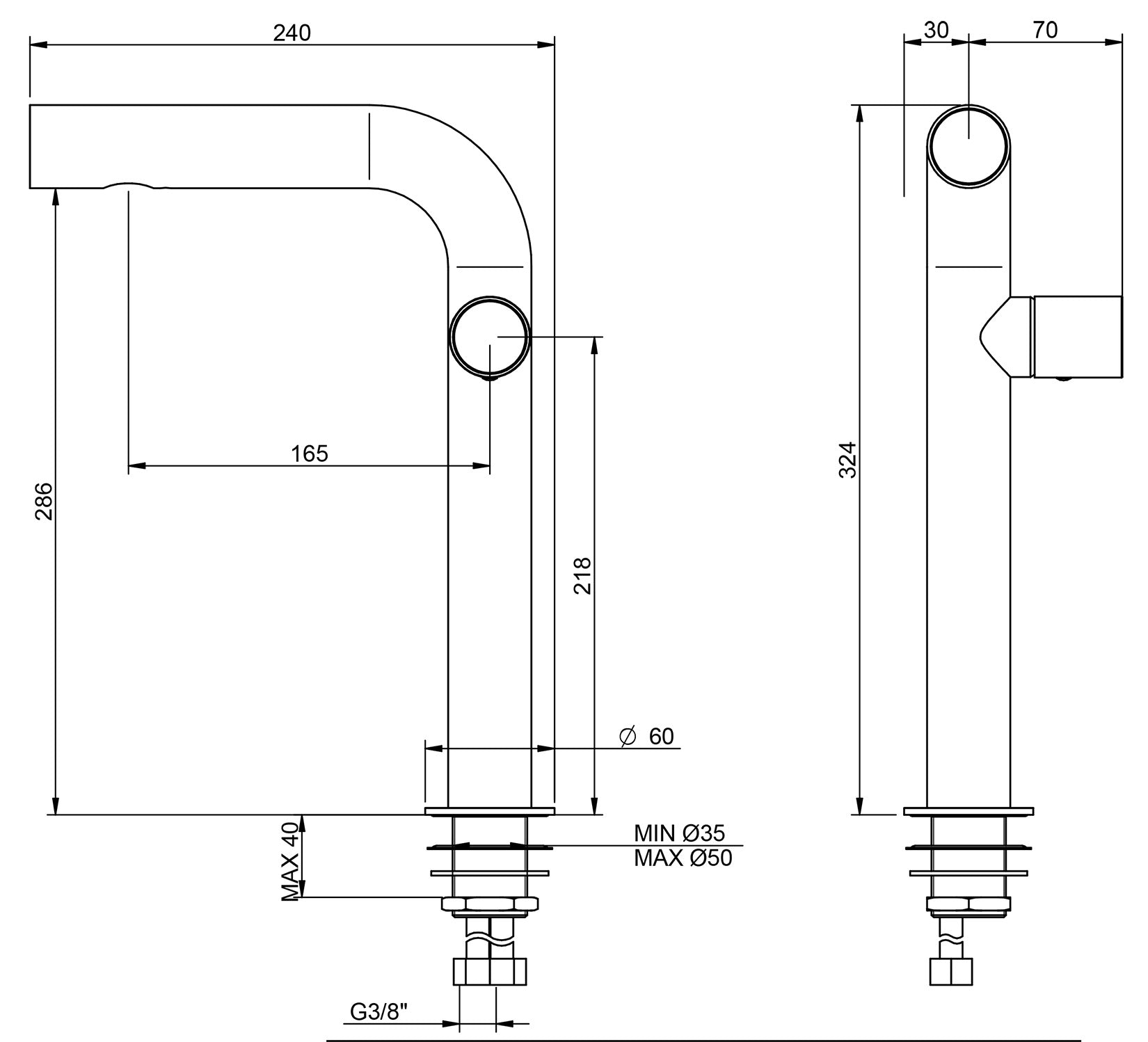 Rubinetterie Treemme 3M WaterTube IT 4A18 IS WT ZZ Miscelatore Monocomando Lavabo 286 Appoggio 1 Manopola Monoforo Miscelazione Meccanica Forma Tubo Tondo Stile Moderno Altezza 324 mm Lunghezza 240 mm Materiale Acciaio Finitura Inox Spazzolato Opaco