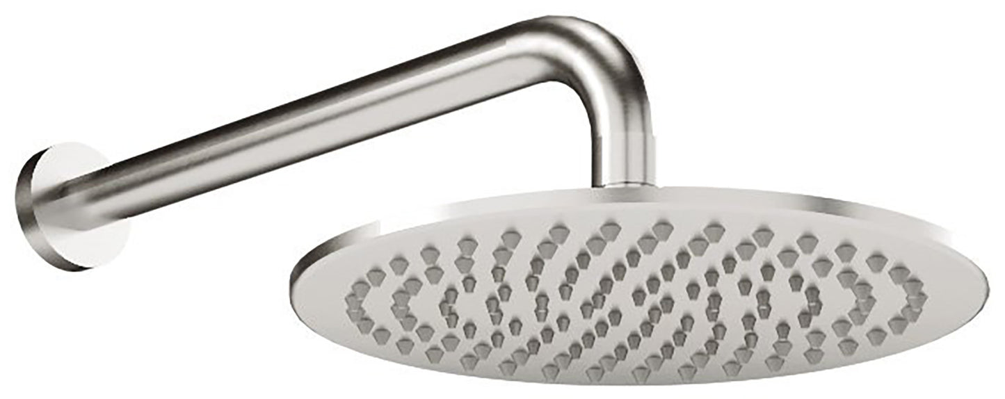 Rubinetterie Treemme 3M WaterTube IT 6599 IS ZZ VS Soffione Doccia Pioggia A Parete Tondo In Metallo Diametro Ø 255 mm Anticalcare Con Braccio Doccia 350 mm Stile Moderno Acciaio Finitura Inox Spazzolato Opaco