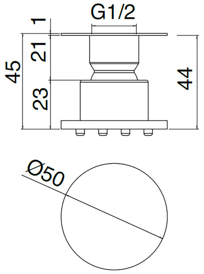 Rubinetterie Treemme 3M WaterTube IT RTBR 320 IS Soffione Doccia Laterale A Parete Tondo Funzione Acqua Pioggia Diametro Ø 50 mm Stile Moderno Materiale Acciaio Finitura Inox Spazzolato Opaco Portata Acqua 4 Litri Al Minuto