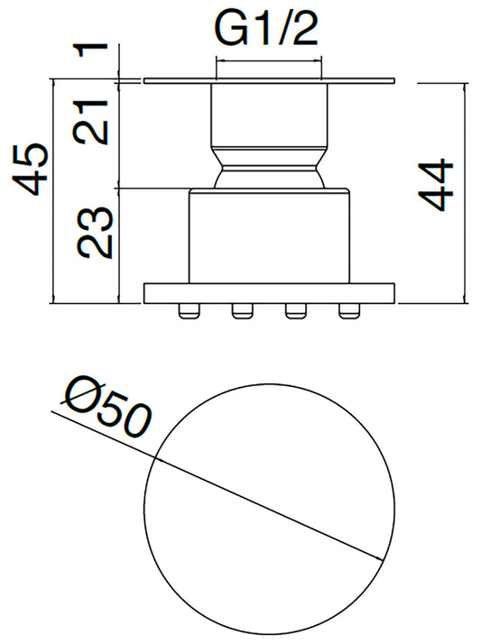 Rubinetterie Treemme 3M WaterTube IT RTBR 320 IS Soffione Doccia Laterale A Parete Tondo Funzione Acqua Pioggia Diametro Ø 50 mm Stile Moderno Materiale Acciaio Finitura Inox Spazzolato Opaco Portata Acqua 4 Litri Al Minuto