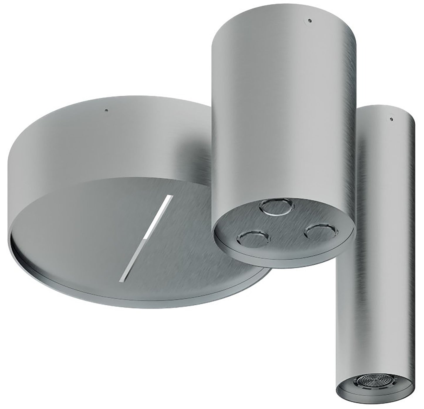 Rubinetterie Treemme 3M WaterTube IT RTBR 409 IS Soffione Doccia A Soffitto Forma Rotonda Cilindrica Con 3 Funzioni Cascata Pioggia Getto Diametro Ø 60 100 215 mm Stile Moderno Acciaio Finitura Inox Spazzolato Opaco