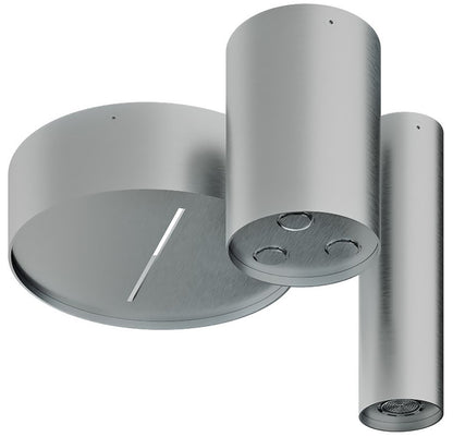 Rubinetterie Treemme 3M WaterTube IT RTBR 409 IS Soffione Doccia A Soffitto Forma Rotonda Cilindrica Con 3 Funzioni Cascata Pioggia Getto Diametro Ø 60 100 215 mm Stile Moderno Acciaio Finitura Inox Spazzolato Opaco