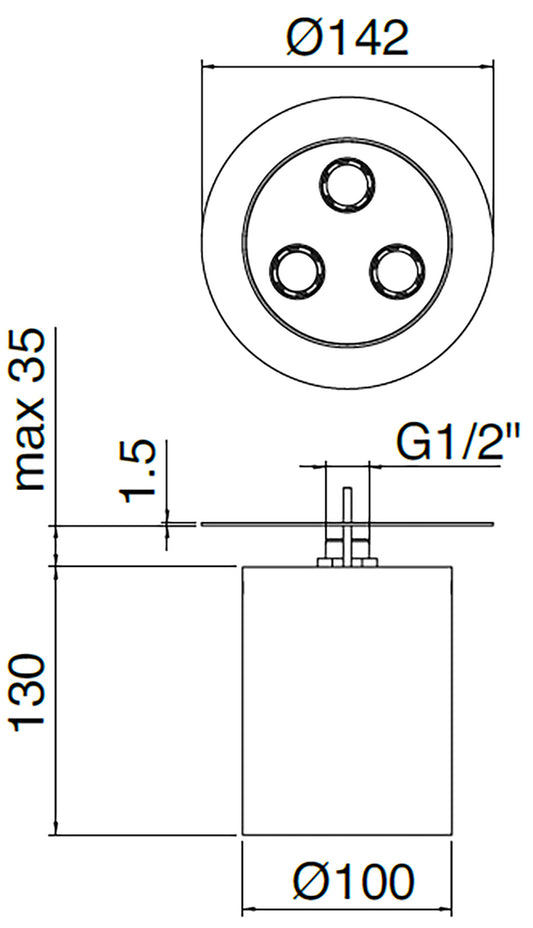 Rubinetterie Treemme 3M WaterTube IT RTBR 414 IS Soffione Doccia A Soffitto Forma Rotonda Cilindrica Uscita Acqua Pioggia Diametro Ø 142 mm Stile Moderno Acciaio Finitura Inox Spazzolato Opaco