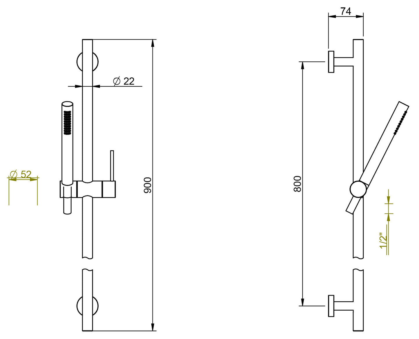Rubinetterie Treemme 3M WaterTube RWIT 1347 IS 04 Kit Asta Saliscendi Con Doccetta Materiale Acciaio Finitura Inox Spazzolato Opaco Flessibile PVC Senza Presa Acqua a Muro Portata 8 Litri Al Minuto