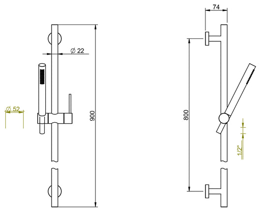 Rubinetterie Treemme 3M WaterTube RWIT 1347 IS 04 Kit Asta Saliscendi Con Doccetta Materiale Acciaio Finitura Inox Spazzolato Opaco Flessibile PVC Senza Presa Acqua a Muro Portata 8 Litri Al Minuto