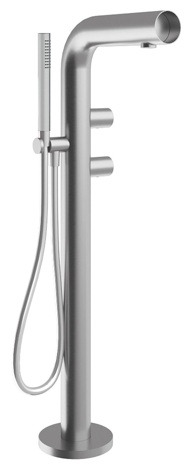 Rubinetterie Treemme 3M WaterTube RWIT 4A03 IS 50 + RWIT 4A62 ZZ 50 Miscelatore Vasca Da Terra a Pavimento Meccanico Parte Interna Esterna Inclusa Monoforo Con Piastra 2 Leve Doccetta Moderno Acciaio Inox Spazzolato Opaco Flessibile PVC