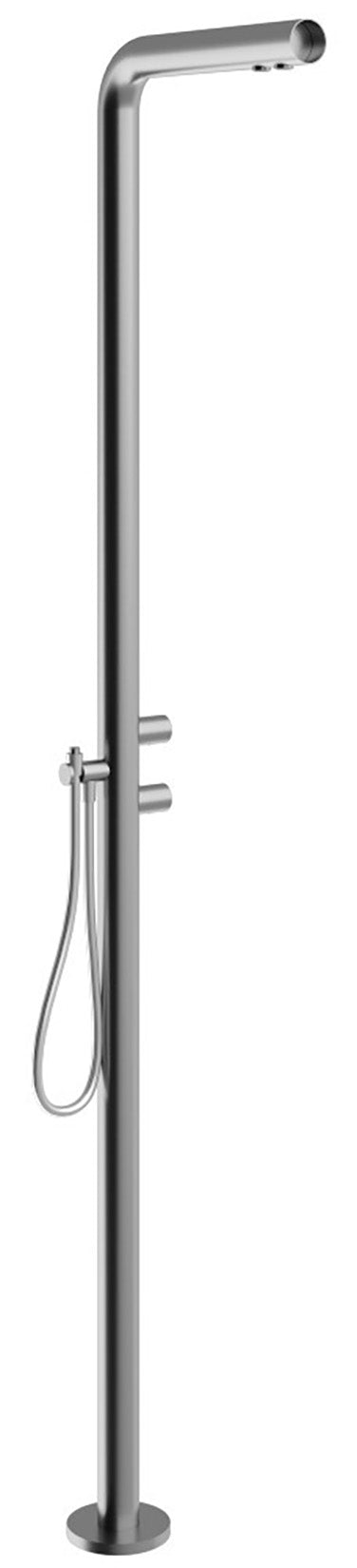 Rubinetterie Treemme 3M WaterTube RWIT 4A62 IS 50 + RWIT 4A62 ZZ 50 Miscelatore Monocomando Doccia Da Terra A Pavimento Per Esterni Meccanico 2 Vie 1 Foro Moderno Con Piastra Doccetta Acciaio Inox Spazzolato Opaco Parte Interna Esterna Incluse