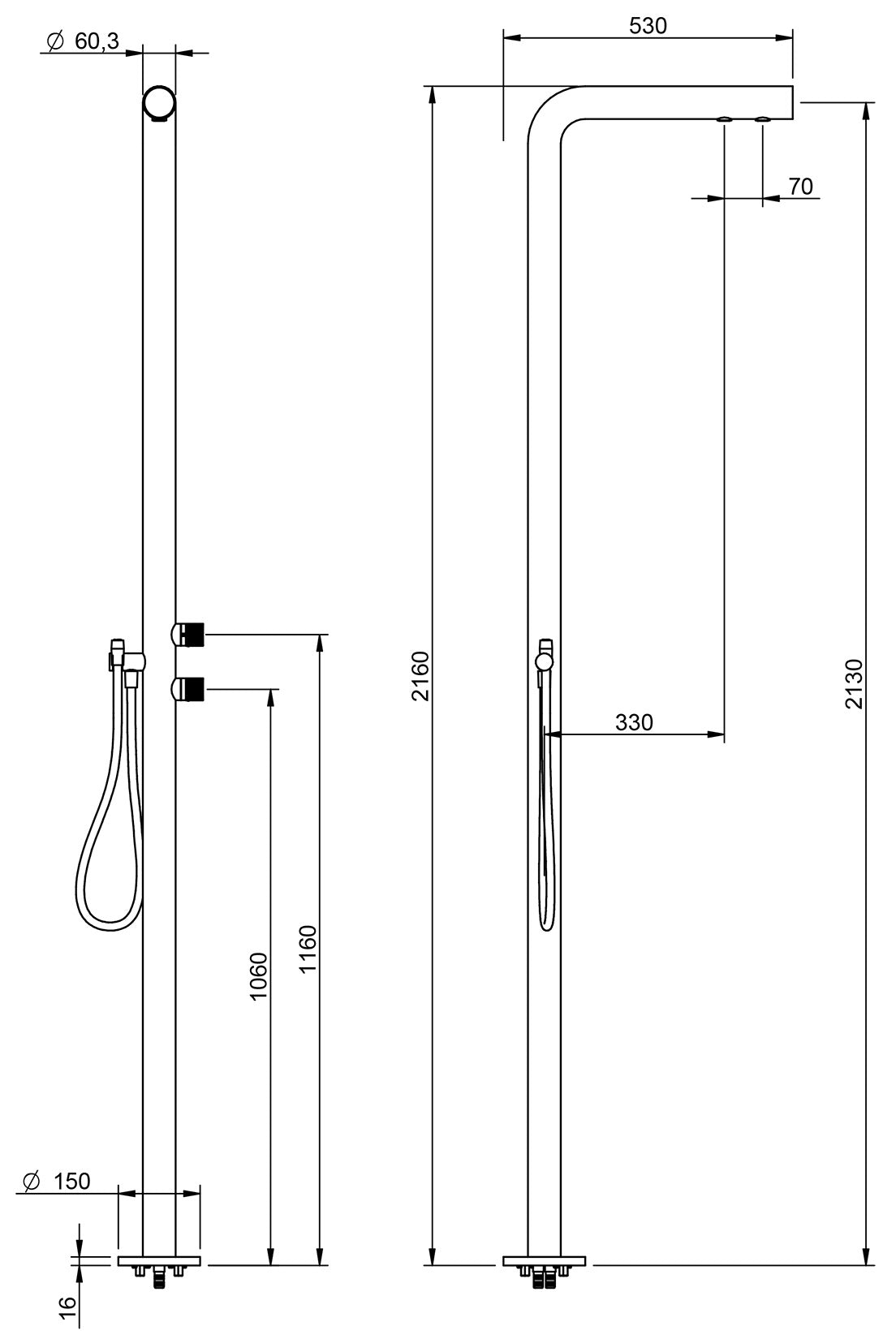 Rubinetterie Treemme 3M WaterTube RWIT 4A62 IS 50 + RWIT 4A62 ZZ 50 Miscelatore Monocomando Doccia Da Terra A Pavimento Per Esterni Meccanico 2 Vie 1 Foro Moderno Con Piastra Doccetta Acciaio Inox Spazzolato Opaco Parte Interna Esterna Incluse
