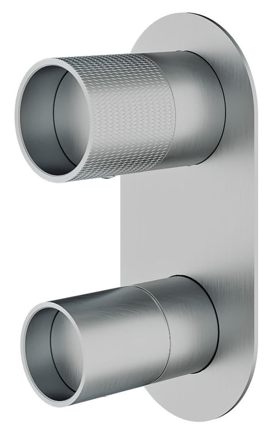 Rubinetterie Treemme 3M WaterTube RWIT 4AA2 IS 01 + RWIT 22A2 ZZ 01 Miscelatore Monocomando Doccia Incasso Muro Meccanico Deviatore 2 Vie Due Fori 1 Manopola Piastra Verticale Staffa Cartongesso Acciaio Inox Spazzolato Opaco Parte Interna Esterna Incluse