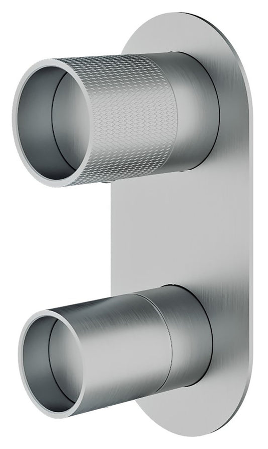 Rubinetterie Treemme 3M WaterTube RWIT 4AA3 IS 01 + RWIT 22A2 ZZ 01 Miscelatore Monocomando Doccia Incasso Muro Meccanico Deviatore 3 Vie 2 Fori 1 Manopola Piastra Verticale Staffa Cartongesso Acciaio Inox Spazzolato Opaco Parte Interna Esterna Incluse